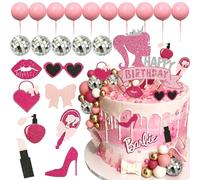 JeVenis compleanno decorazione per torta di compleanno bambina rosa caldo decorazione per compleanno bambina rosa palline di palma tacchi borse rossetto cake topper