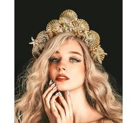 JeVenis copricapo corona aureola oro fascia da sirena fascia corona conchiglia costume da sirena donne halloween rinascimento