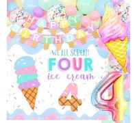 JeVenis Decorazione di compleanno del gelato 4th We All Scream 4 Ice Cream Decorazione di compleanno Glitter Ice Cream Banner Garland per feste a tema estivo