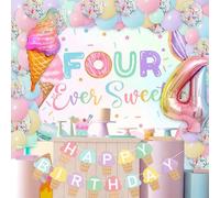 JeVenis Decorazione di compleanno del gelato 4th We All Scream 4 Ice Cream Decorazione di compleanno Glitter Ice Cream Banner Garland per feste a tema estivo