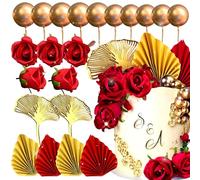 JeVenis Decorazione per torta di rose rosse Regina Signora in rosso Cake Topper Foglie d'oro Decorazione per torta di nozze Compleanno Doccia nuziale Fidanzamento Doccia per bambini