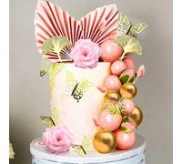 JeVenis decorazione per torta in oro rosa topper per torta con rosa rosa farfalla foglie di palma decorazione per torta con palline rosa per compleanno di addio al nubilato
