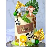 JeVenis Decorazione per Torta Verde Salvia Safari - Animali, Wild One, Due Selvaggi, Giraffa, Scimmia - Topper per Torta