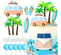 JeVenis decorazione torta compleanno surf decorazione compleanno tema surf spiaggia onde mare cake topper tavola surf pantofole ciambella gonfiabile accessori festa torta