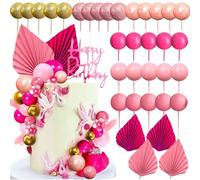 JeVenis decorazione torta palline rosa decorazione torta decorazione torta foglie rosa foglie di palma decorazione torta boho per matrimonio compleanno addio al nubilato