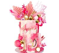 JeVenis decorazioni per torte con fiori rosa bouquet di palme rosa per torta palline d'oro fiori secchi rose decorazioni per torte fiori secchi per torte compleanno matrimonio