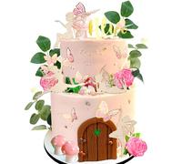 JeVenis Fata Rosa Decorazione Torta con Fungo e Giardino - Forniture per Feste e Bomboniere