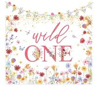 JeVenis Fiore selvatico Sfondo Banner Ragazze Wild One 1 ° Compleanno Decorazione Floreale Tema Seggiolone Banner Il nostro piccolo fiore selvatico sta girando un compleanno Decor