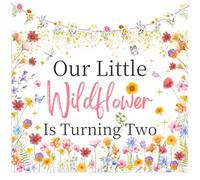 JeVenis Fiore selvatico Sfondo Ragazze Due Wild Compleanno Decorazione Floreale Banner Il nostro piccolo fiore selvatico sta girando due Compleanno Decor