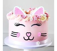 JeVenis gatto cake topper orecchie di gatto ciglia di gatto set di decorazioni per torta per la festa di compleanno a tema gatto carino meow festa di compleanno ragazzo