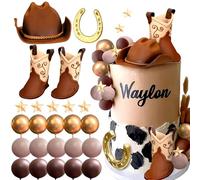 JeVenis lusso cowboy rodeo cake topper decorazioni per torta cowboy western topper per torta di compleanno cappello da cowboy foglie di palma cake topper palle di mucca cake topper