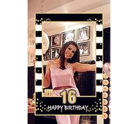 JeVenis nero oro 16 ° foto cabina cornice 16 ° compleanno Photo Frame 16 ° compleanno Photo Booth Props 16 ° compleanno per le donne o uomo 16 ° festa Photo Booth Props