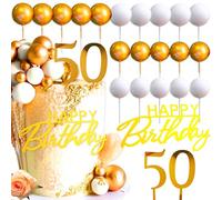 JeVenis oro bianco happy 50 birthday cake decoration 50 birthday cake topper palline d'oro happy birthday sign per oro bianco birthday party supplies favors