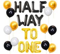JeVenis Palloncini in oro nero a metà a uno, decorazioni per 6 mesi, 1/2 decorazioni di compleanno, forniture per feste di compleanno