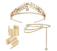 JeVenis Set da 4 pezzi costume dea greca matrimonio gioielli sposa bracciale orecchini alloro fermacapelli accessorio ragazza donna foglia stile bohémien