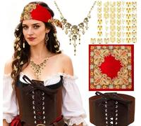 JeVenis Set di accessori per costume da pirata, fascia per capelli, collana con teschio, cintura in vita, costume da capitano di Halloween, carnevale, festival musicale, vestito