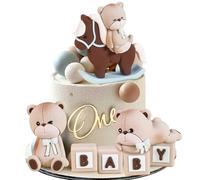 JeVenis topper per torta con orsetto decorazione per torta babyshower blu decorazione per torta rivelazione di genere forniture per festa baby shower con orsetto decorazione con orsetto
