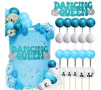 JeVenis topper per torta con palla da discoteca blu topper per torta regina danzante decorazioni per torta anni '80 palline per torta argento decorazioni per torte in argento