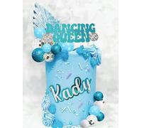 JeVenis topper per torta con palla da discoteca blu topper per torta regina | topper per torta con palla da discoteca blu topper per torta regina danzante decorazioni per torta anni '80 palline per torta