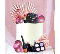 JeVenis Topper per Torta Trucco Decorazioni per Feste Glamour - Compleanno Ragazza Rosa Palline con Foglie di Palma - Festa di Compleanno Spa