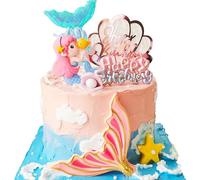 JeVenis Topper Sirenetta Rosa Decorazione per Torta con Conchiglia e Coda di Sirena - Forniture per Feste a Sirena