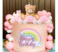 JeVenis toppers per torta con orso rosa decorazione per torta orso del treno palla rosa oro bianco per la ragazza babyshower compleanno decorazioni di partito