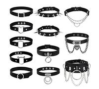 JeweBella 12 Pezzi Choker Nero per Donna - Punk, Gotico, Cuore, Borchie, Rivetto Regolabile - Rock Collana Girocollo Goth per Halloween e Cosplay