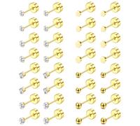 JeweBella 16 Paia Piccoli Orecchini Anallergici Donna Uomo in Acciaio Chirurgico - Piercing Cartilage Lobo Helix Con Zircone Palla Piccola - Set Argento/Oro 2/3MM