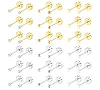 JeweBella 18 Paia Piccoli Orecchini Acciaio Chirurgico Orecchini Anallergici Donna Piercing Orecchio Cartilage Lobo Helix Orecchini Zircone Palla Piccola Set Orecchini Donna Uomo Argento/Oro 2/3/4MM