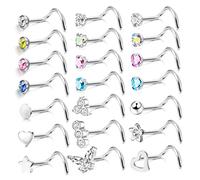 JeweBella 21 Pezzi Piercing Naso 20G in Acciaio Chirurgico 316L Ipoallergenico - Argento con CZ Brillantino Piccolo Colorato per Donna