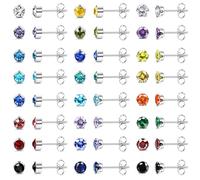 JeweBella 24 Paia Orecchini Acciaio Chirurgico per Donna Uomo Ragazze Piercing Orecchio Anallergici Set Orecchini Donna Zirconia Orecchini Pietra Portafortuna Orecchini Piccoli per Piercing Multipli