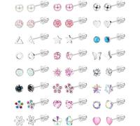 JeweBella 24 Paia Orecchini Donna in Acciaio Chirurgico - Set Multicolore con Perla, Zirconia, Fiore, Opale, Cuore, Farfalla - Anallergici per Donna e Ragazze