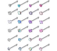 JeweBella 24 Pezzi 20G Piercing Naso Acciaio Chirurgico 316L Ipoallergenico Piercing Naso Argento Piercing Naso Brillantino Piccolo Piercing Naso CZ Opale Colorato Naso Piercing Gioielli per Donna