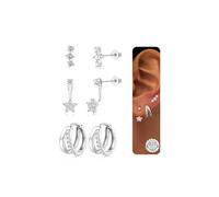 JeweBella 3 Paia Orecchini Donna Argento/Oro Anallergici Orecchini Oro Placcato 14K Orecchini Cerchio Set Orecchini Donna Argento 925 Ago Fiore Farfalline per Orecchini Donna Bambina Piercing Orecchio