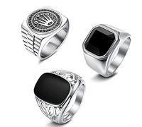 JeweBella 3 Pezzi Anello Uomo Sigillo Acciaio Inossidabile Vintage Punk Biker Anelli Set Anelli Corona Gotici Gioielli per Uomo Donna Taglia 14-30