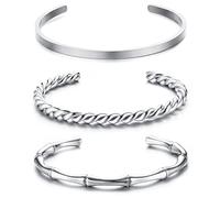 JeweBella 3 Pezzi Bracciale Rigido Donna Argento/Oro Acciaio Inossidabile Semplice Aperto Set Impilabile Lucido Twist Larghezza 4MM