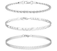 JeweBella 3 Pezzi Bracciale Uomo Acciaio Inossidabile Argento Oro Bracciali Catena Impilabile Robusto Durevole Gioielli Regali per Uomo Ragazzo Fidanzato Papa Regalo Anniversario per Lui