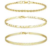 JeweBella 3 Pezzi Bracciale Uomo Acciaio Inossidabile Argento Oro Bracciali Catena Impilabile Robusto Durevole Gioielli Regali per Uomo Ragazzo Fidanzato Papa Regalo Anniversario per Lui