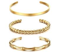 JeweBella 3 Pezzi Bracciali Rigidi Donna Argento/Oro Acciaio Inossidabile Semplice Aperto Set Impilabile Bracciale LucidoTwist Larghezza 4MM