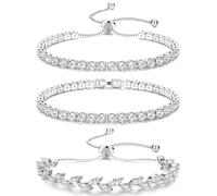 JeweBella 3PCS Bracciale Tennis Argento per Donna Bracciale Regolabile in Zirconi Set di Bracciali Cristalli Classici Diamanti Bracciale Donna Argento Regalo di Gioielli per Fidanzata, Madre, Amica
