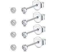 JeweBella 4 Paia Orecchini Argento 925 Donna Piccoli Cubic Zirconia Orecchini Set per Donna Uomo Oro/Argento/Oro Rosa Anallergici Cartilagine Piercing Orecchini 2/3mm Gioielli Regalo