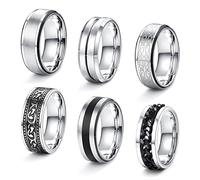 JeweBella 6 Anelli Hombre Acero Inoxidable Plata Pulida Anelli Cadena Negro Vintage Anillo Nudo Celt Juego de Anillos Vikingo Vintage Anillo Gótico Punk per Hombre Mujer Tamaño 14-30