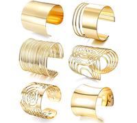JeweBella 6 Pezzi Bracciale Donna Set Largo Aperti Regolabile Polsino Braccialetto a Spirale in Filo Oro/Argento Punk Bracciale Rigido Gioielli