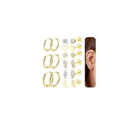 JeweBella 9 Paia Orecchini Donna Acciaio Chirurgico Piercing Orecchio Set Orecchini Donna Orecchini Cerchio Argento/Oro Piccoli Orecchini Anallergici Zirconia Helix Cartilagine Orecchini