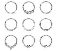 JeweBella 9PCS 16G Piercing Naso Anelli Acciaio Chirurgico Septum Piercing Cartilagine Orecchini Cerchio Donna CZ Opale Piercing Nose Argento Labbro Anello Conch Daith Septum Helix Piercing Gioielli