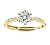 JeweBella Anelli Donna Argento 925 Regolabili Anello Fidanzamento Donna Argento/Oro Anelli Zirconi Cubici Shiny Anelli Coppia Anelli Matrimonio Anelli Promessa Regalo di Anniversario con Scatola