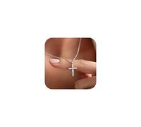 JeweBella Collana Croce Donna Oro Argento Placcata in Oro 14 Carati Collana con Ciondolo a Croce Delicata Catenina Oro Collana con Crocifisso per Donna Ragazza Gioielli Regalo 40+5 cm