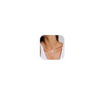 JeweBella Collana Oro Donna con Croce, Perle e Cuore - Girocollo in Acciaio Inossidabile Argento - Gioielli Regolabili con Confezione Regalo