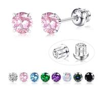 JeweBella G23 Titanio Orecchini Donna Uomo Anallergici Orecchini Donna Argento Rosa Blu Verdi Zirconia Orecchini Punto Luce Piercing Orecchio Pietra di Nascita Orecchini Bambina Anallergici