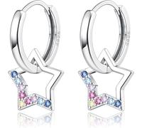 JeweBella Orecchini Bambini Donna Argento 925 Zirconi Colorati Orecchini a Cerchio Piccoli con Ciondolo a Stella Carini Goccia Orecchini Stella per Ragazze